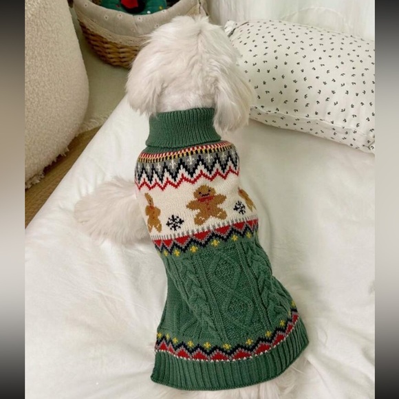 NWT Small Holiday Dog Sweater, Green, Gingerbread Man, Knit - Picture 2 of 8
